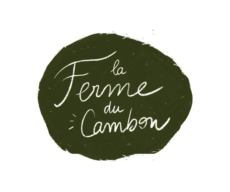 Logo La Ferme du Cambon — calligraphie sur ovale vert olive, projet de foncière solidaire en Cévennes